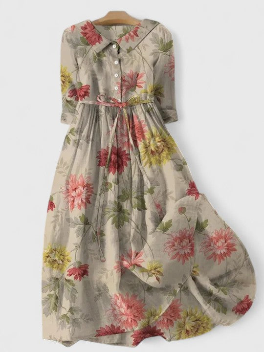 Floral Print Collared Belted Maxi Shirt Dress 2