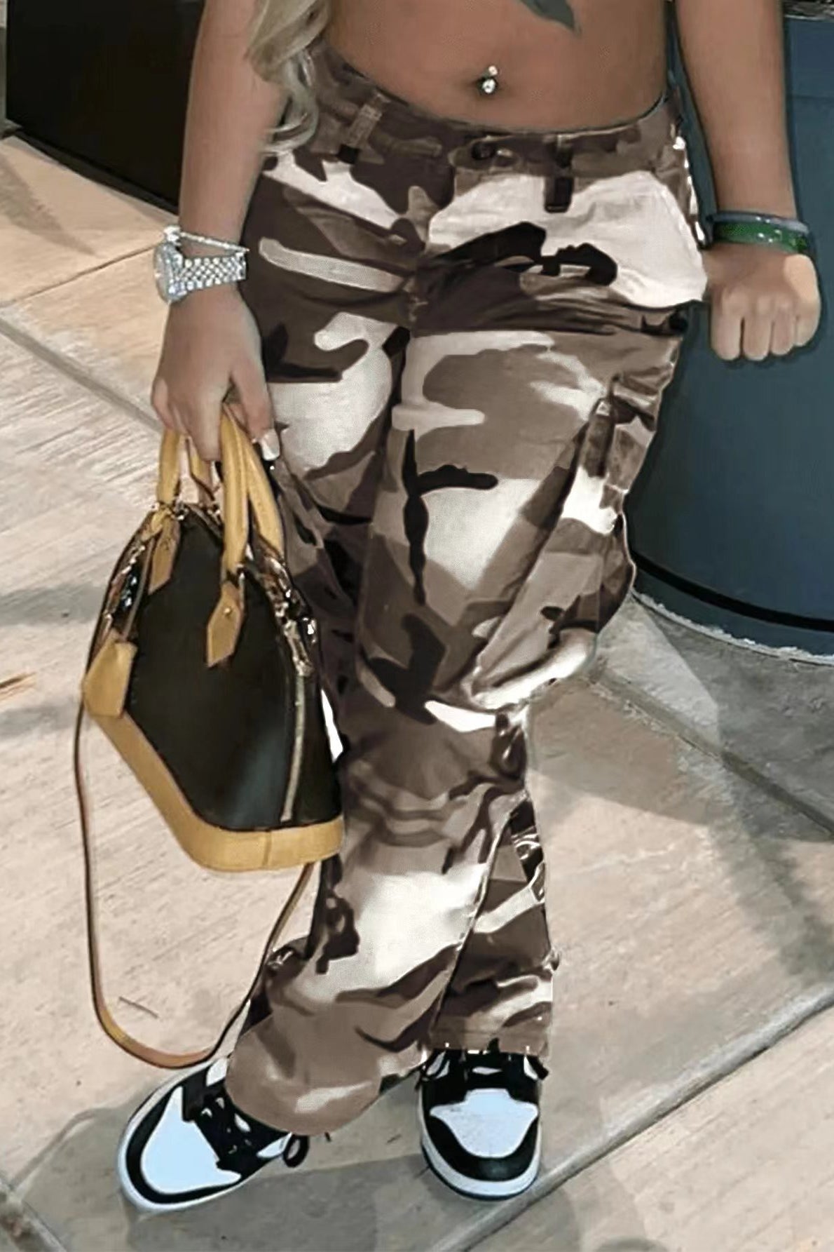 High Waist Straight Camo Multicolor Cargo Pants