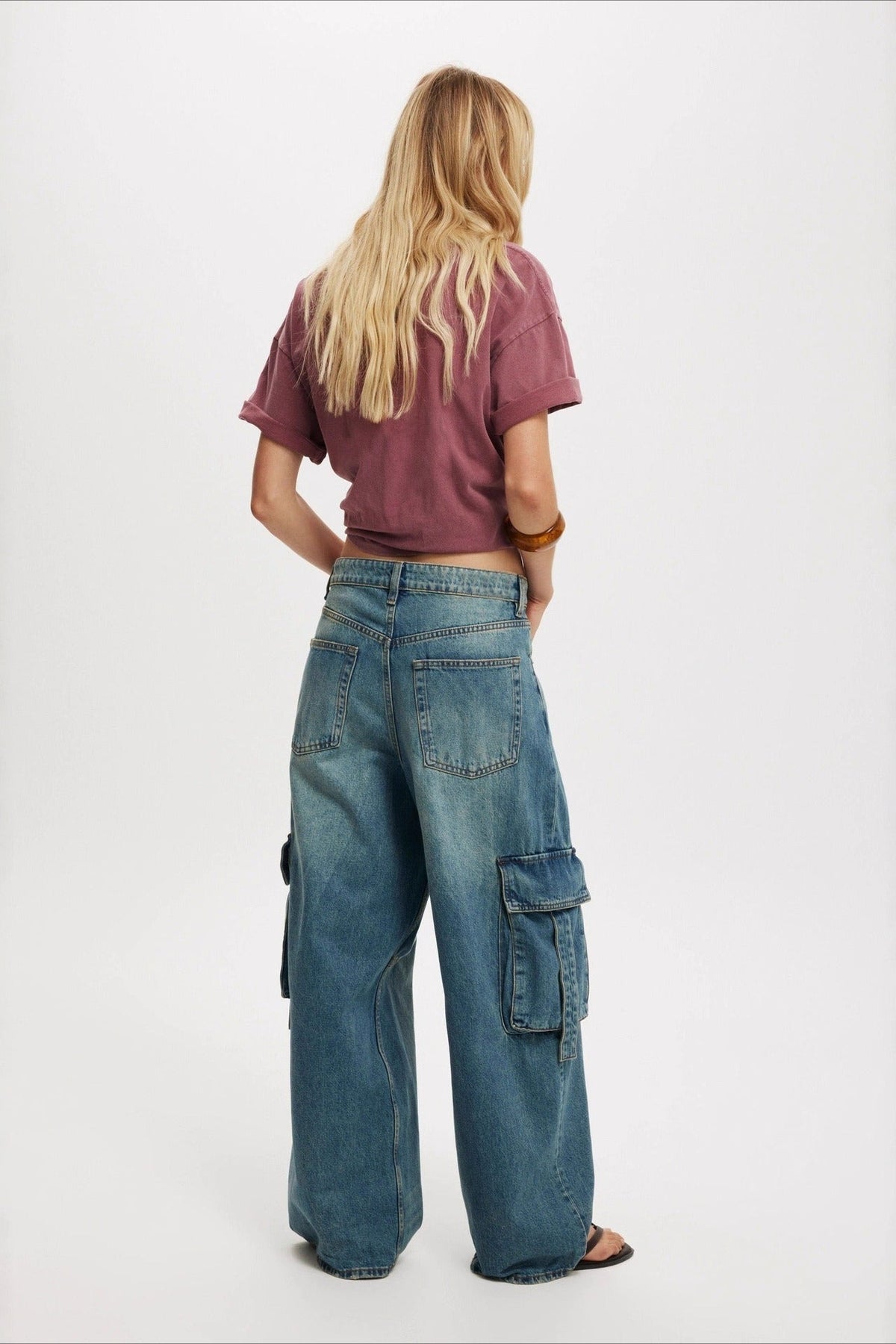 Vintage Washed Distressed Wide-Leg Denim Jeans