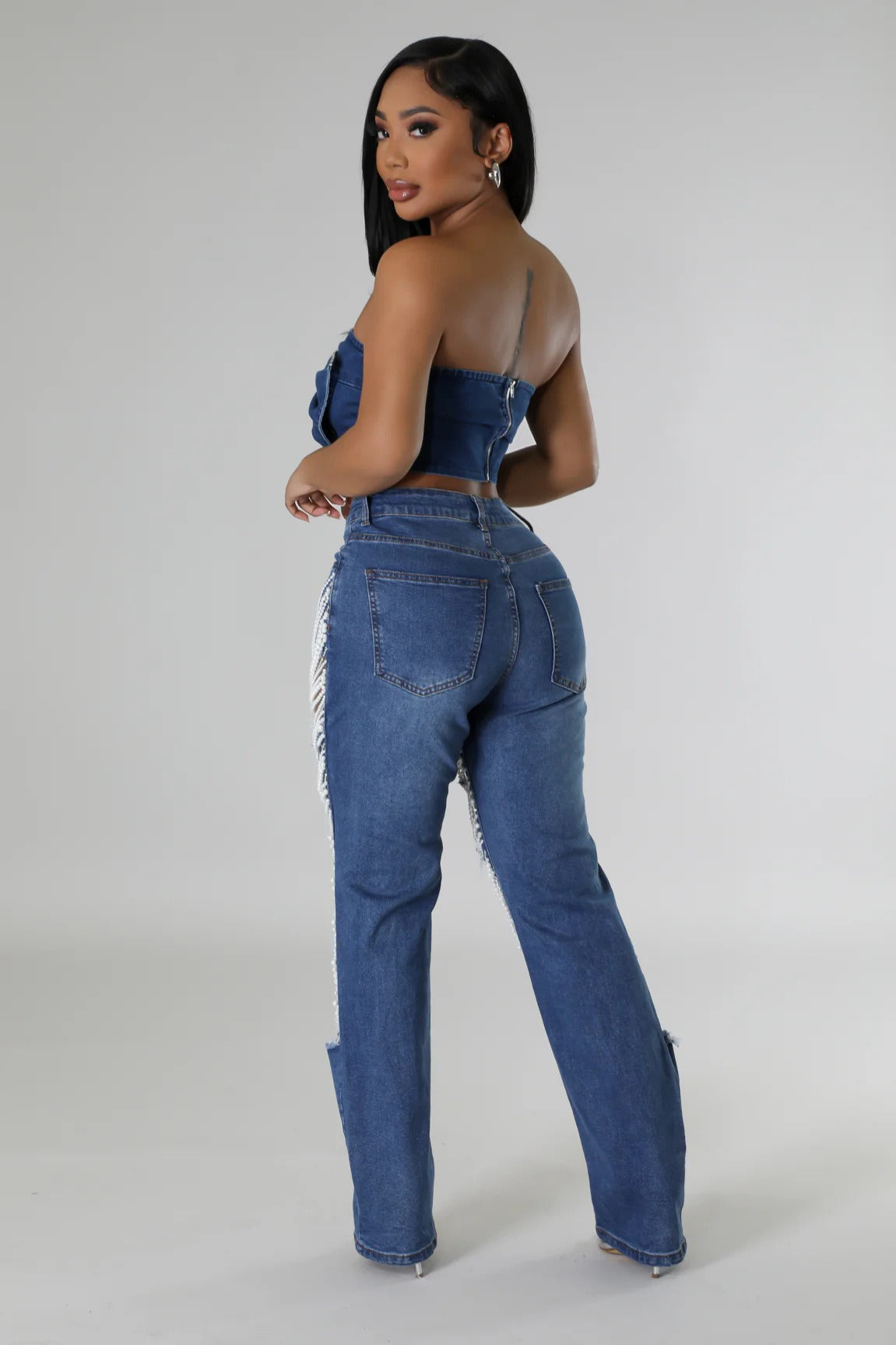 Distressed Straight-Leg Denim Jeans
