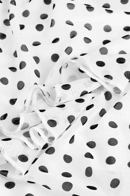 Polka Dot Backless Cami Mesh Maxi Dress in White - View 5