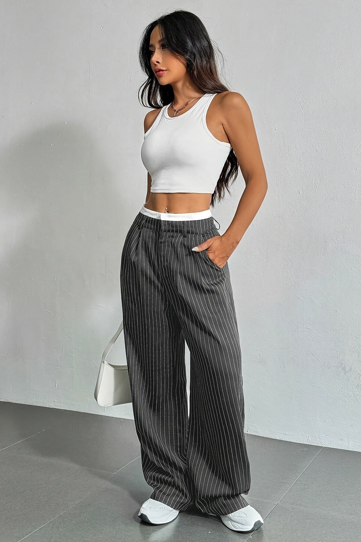 Patchwork Stripe High Waist Straight Pants