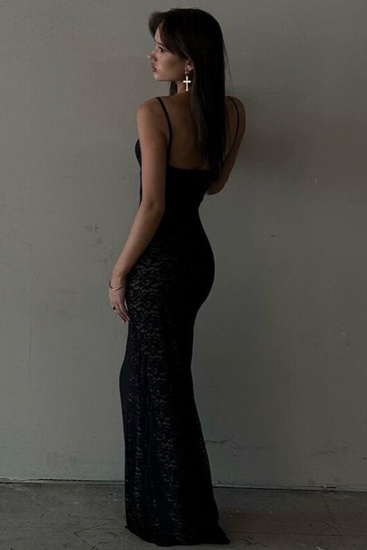 Deep V Backless Maxi Lace Dress - View 4