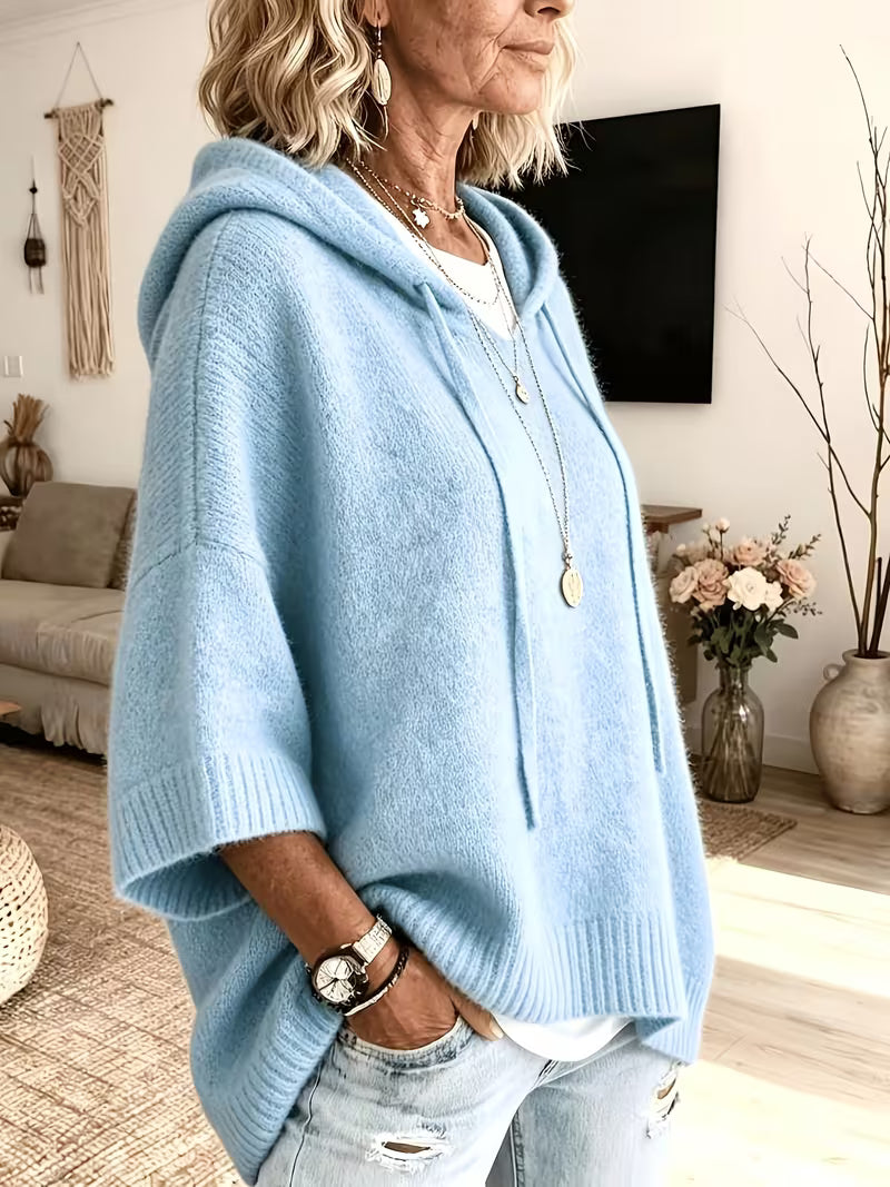 Hooded Drawstring Oversized Knit Poncho Sweater 21
