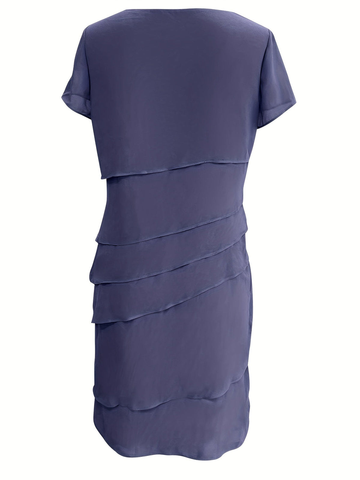 Cotton Layered Trim Round Neck Short Sleeve Midi Dress - View 4