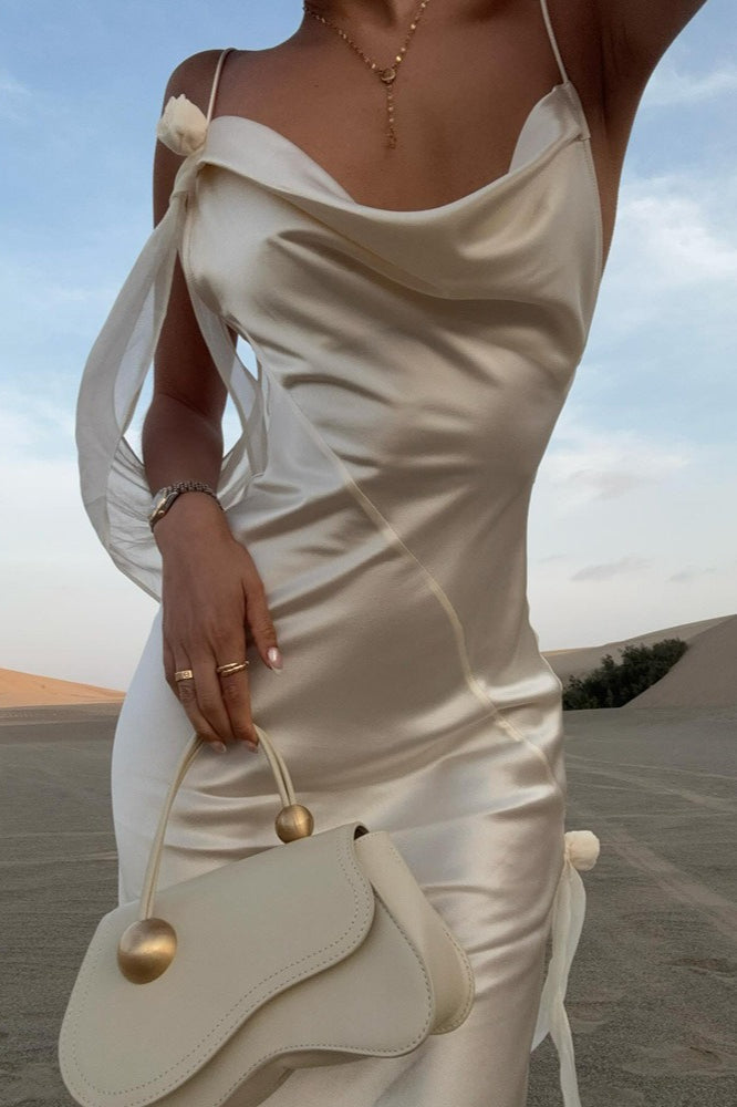 Cami Backless Maxi Silk Dress in White - View 6