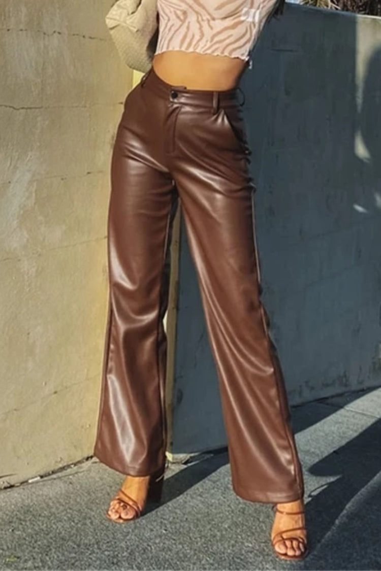 Stretchy PU Leather Versatile Pants