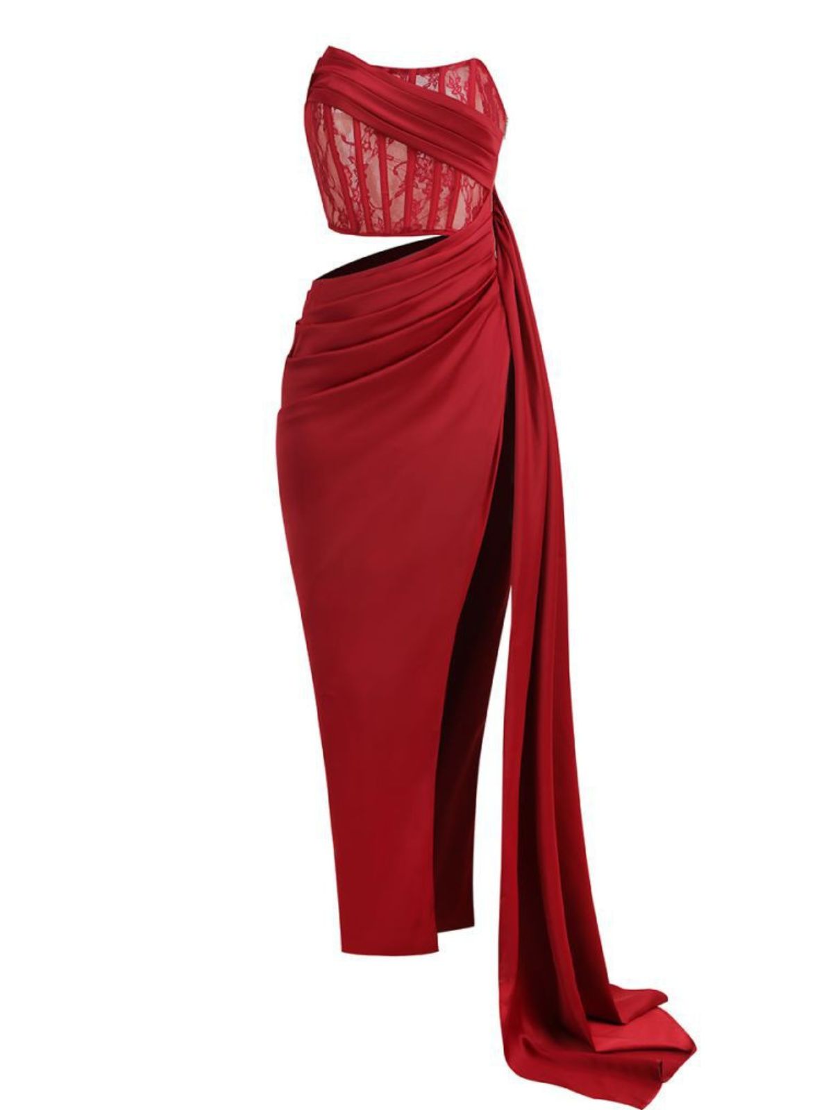 Leif Lace Corset Split Maxi Dress In Red - View 6
