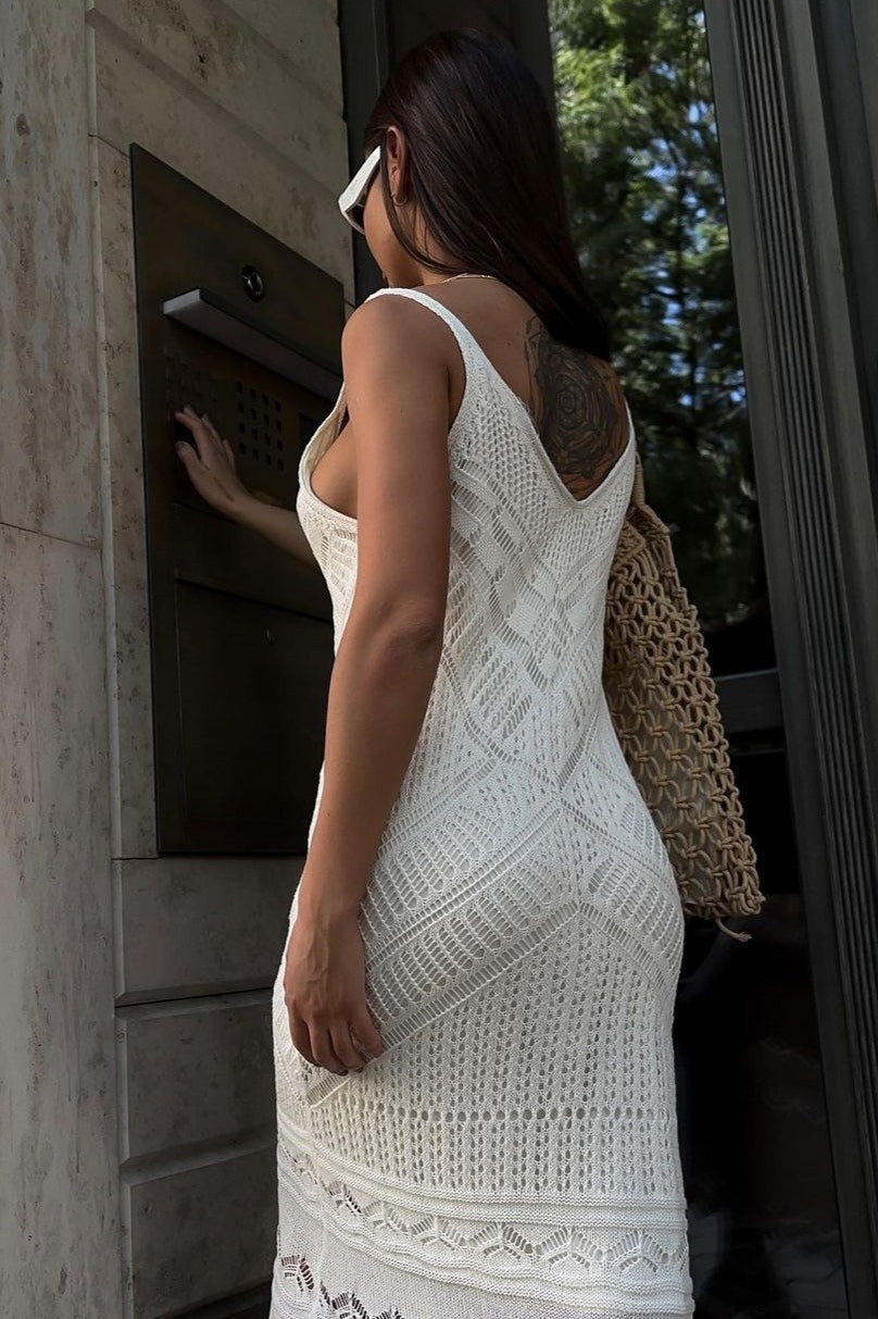 Cami U-Neck Crochet Knit Maxi Sweater Dress - View 3