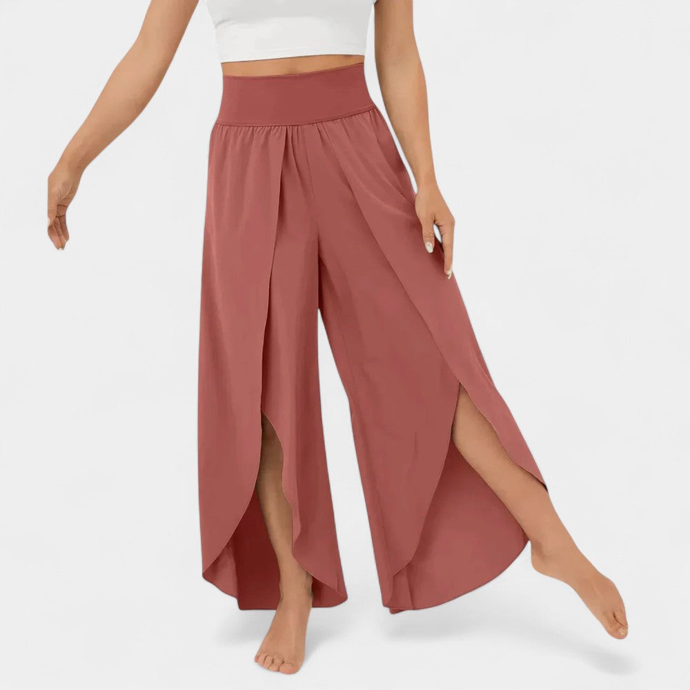 High Waist Split Front Layered Wide Leg Palazzo Pants 11