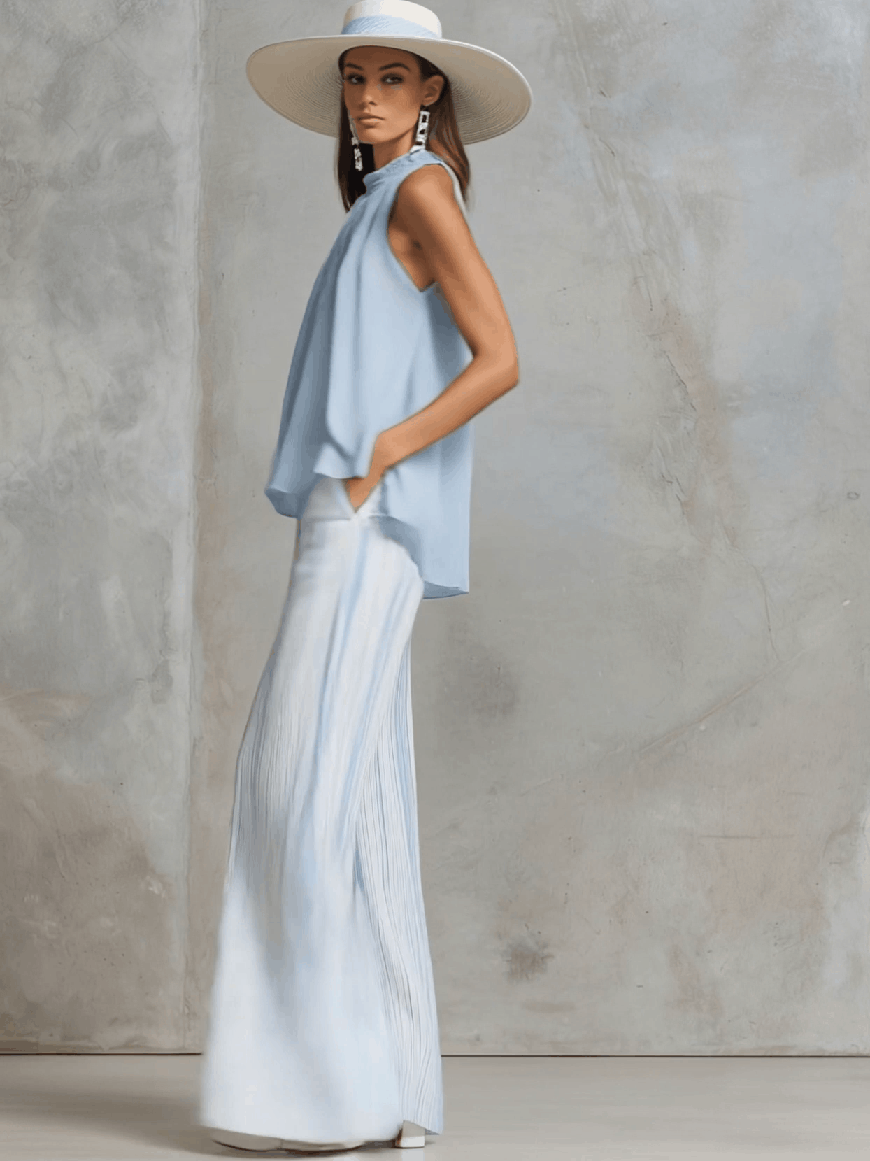 Halter Neck Sleeveless Top and Wide Leg Pants Two Piece Set 5