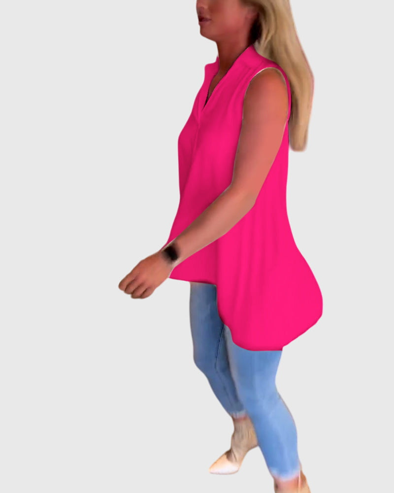 Collared Sleeveless High Low Blouse 11