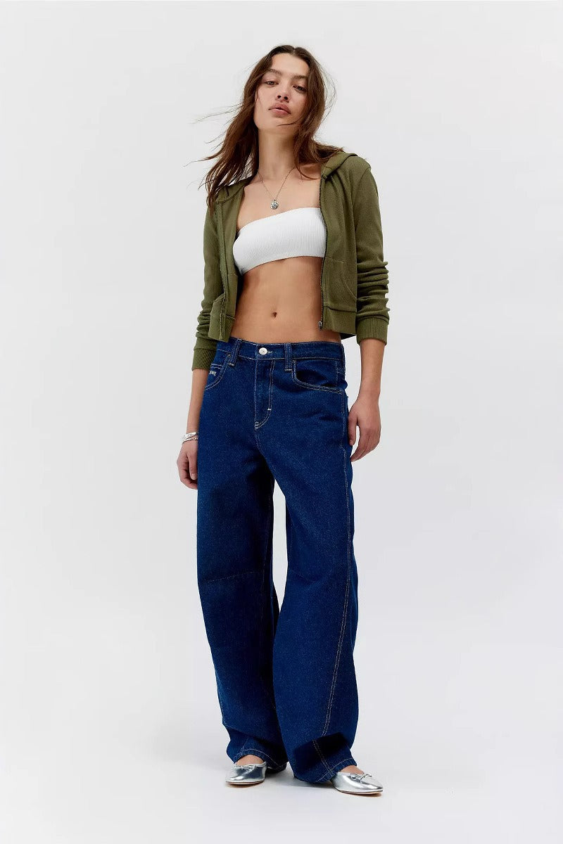 Low-Rise Vintage Washed Wide-Leg Denim Jeans