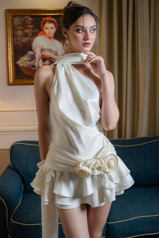 Off-Shoulder Backless Satin Silk Dress - View 2