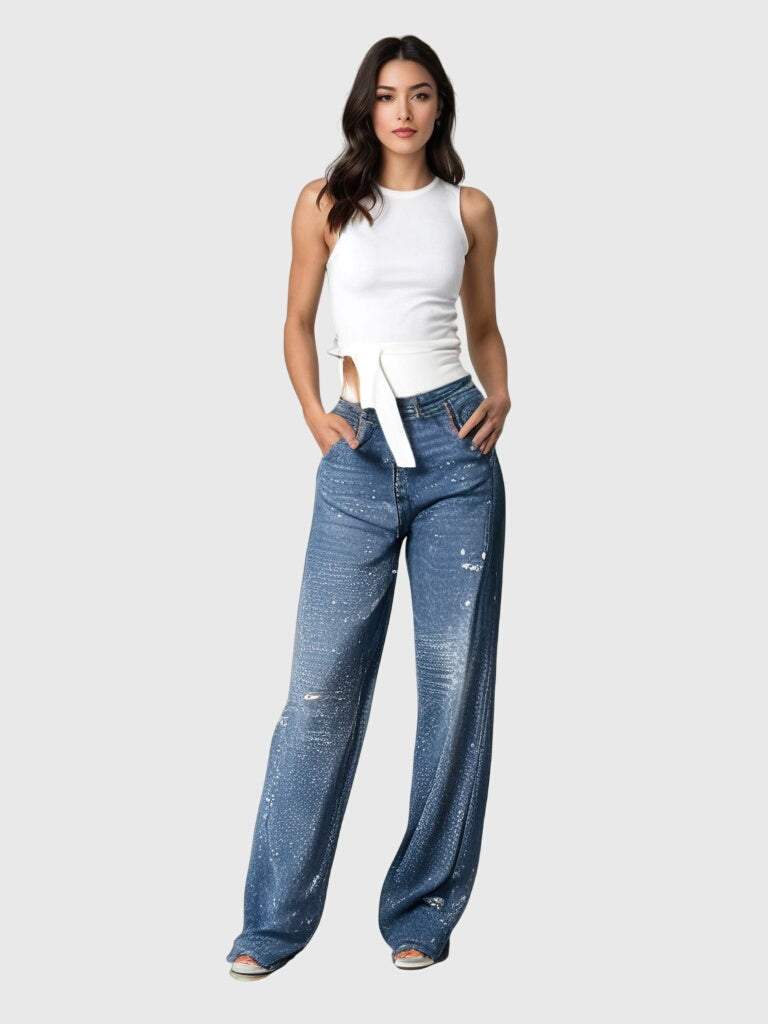 Rhinestone Embellished Wide Leg Cargo Jeans 5
