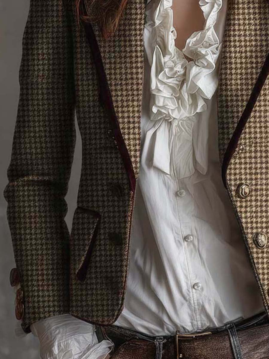 Houndstooth Notch Lapel Tweed Blazer 5