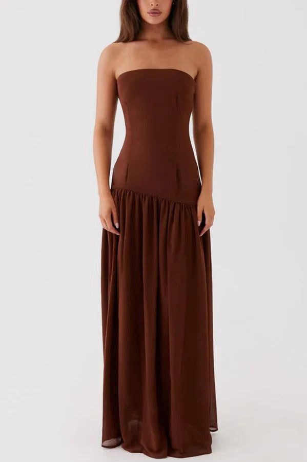 Lizzy Strapless Semi Sheer Patchwork Chiffon Maxi Dress - View 9