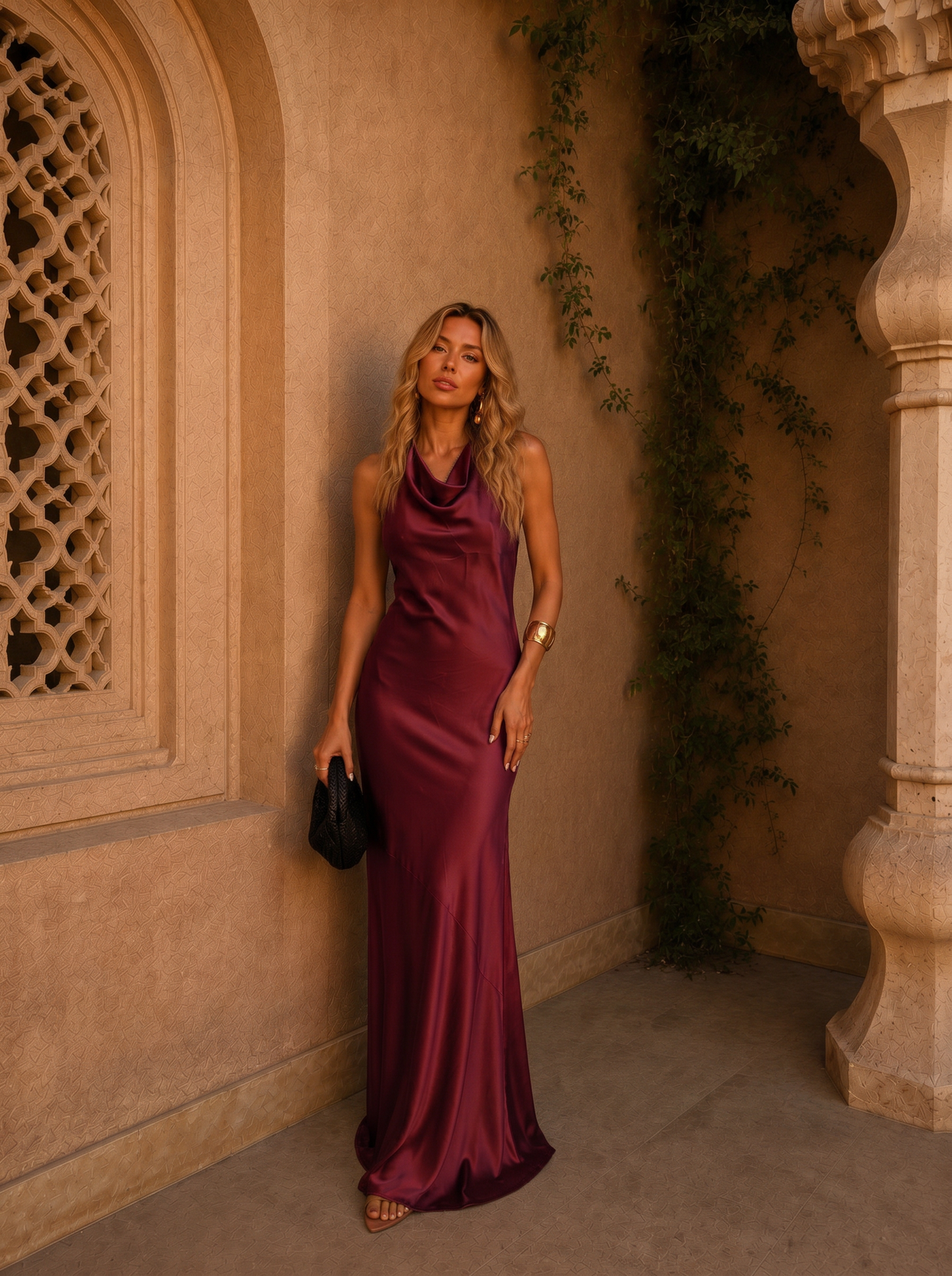 Cowl Halter Neck Satin Mermaid Maxi Dress 4