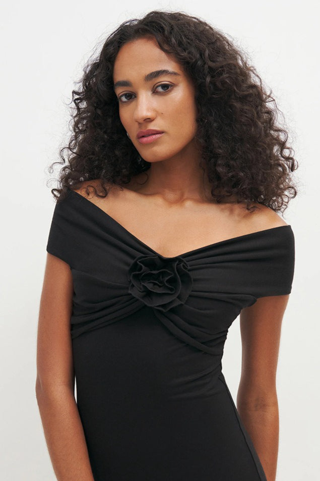 Off Shoulder Ruched Rosette Knit Bodycon Cocktail Dress - View 5