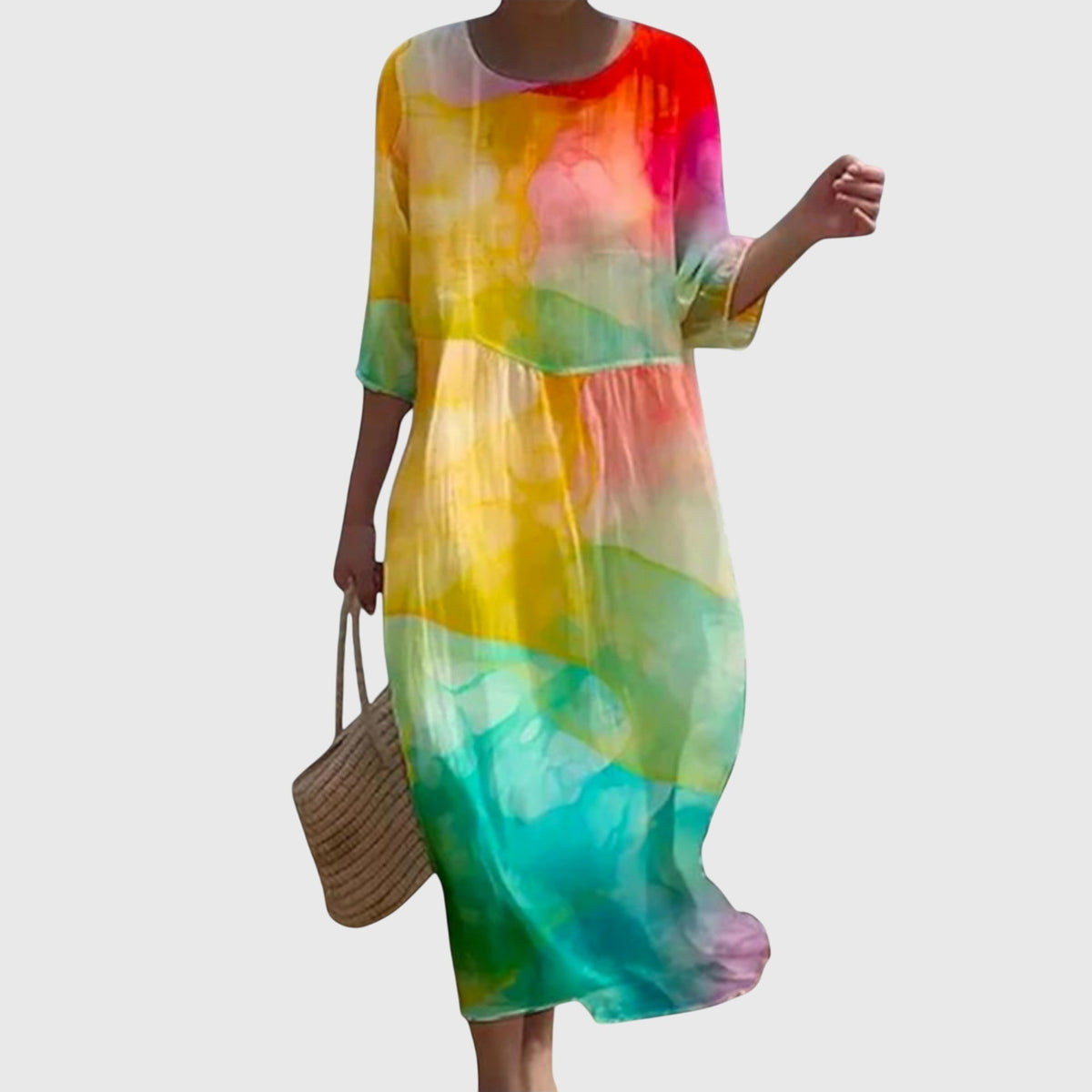 Rose Floral Round Neck Half Sleeve Maxi Dress 8