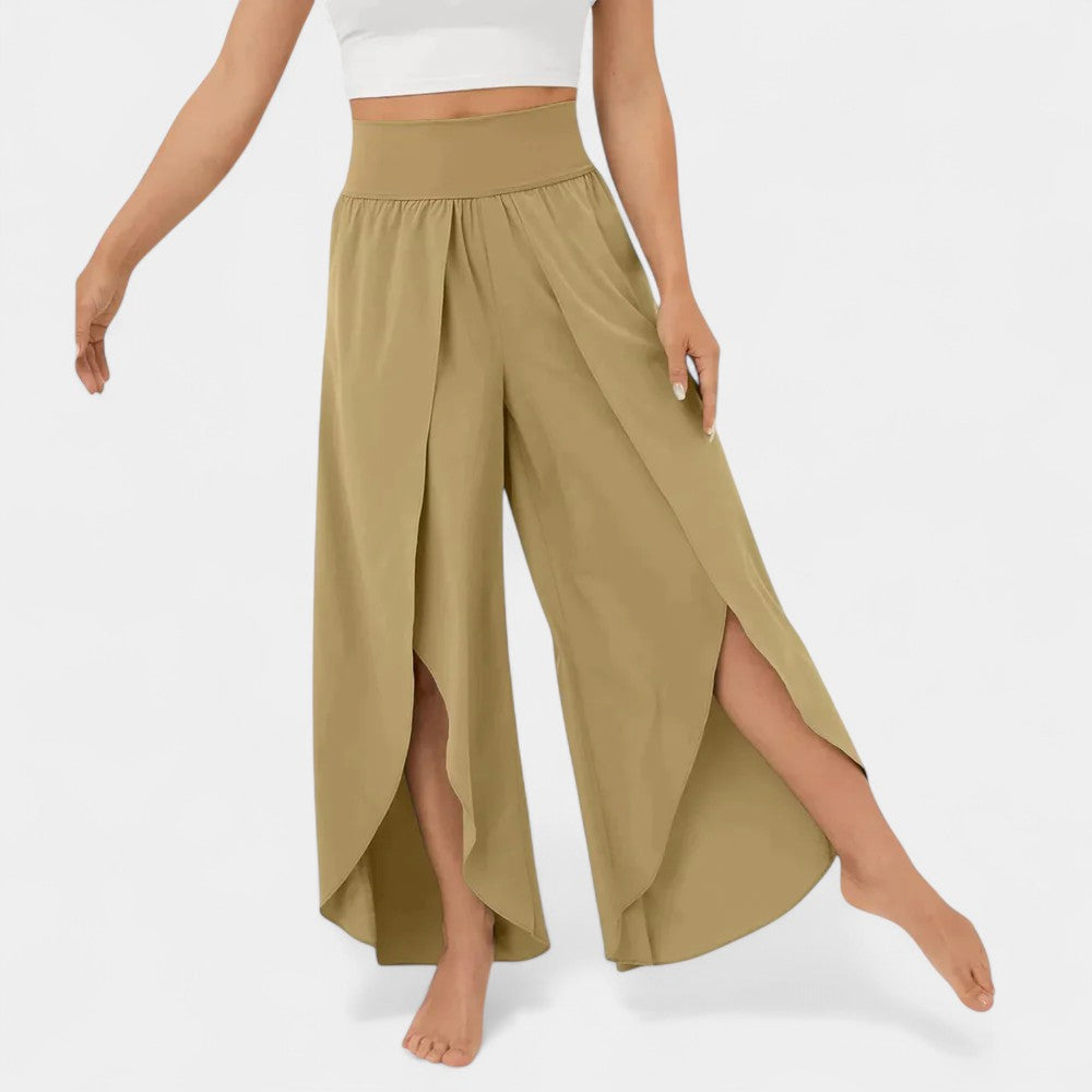 High Waist Split Front Layered Wide Leg Palazzo Pants 8