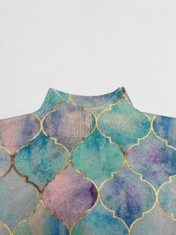 Turtleneck Moroccan Tile Print Long Sleeve Knit Sweater 3