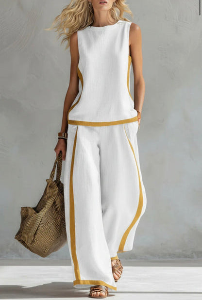 Contrast Trim Sleeveless Top and Wide Leg Pants Two Piece Set 3