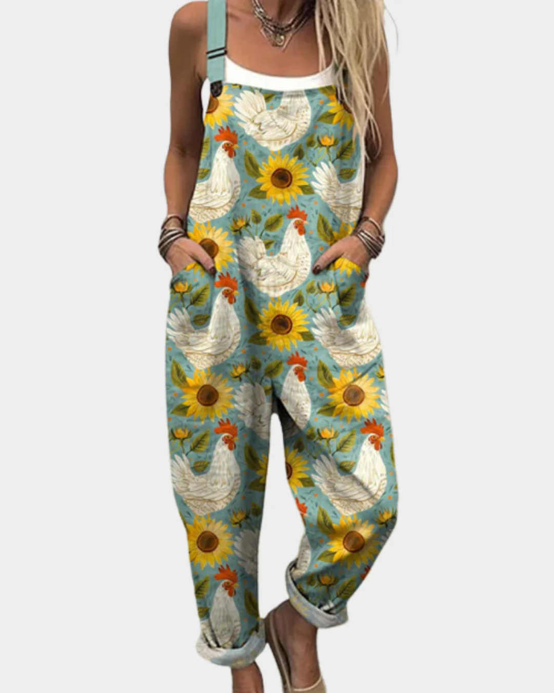 Wildflower Print Cuffed Leg Overall Jumpsuit with Pockets 11