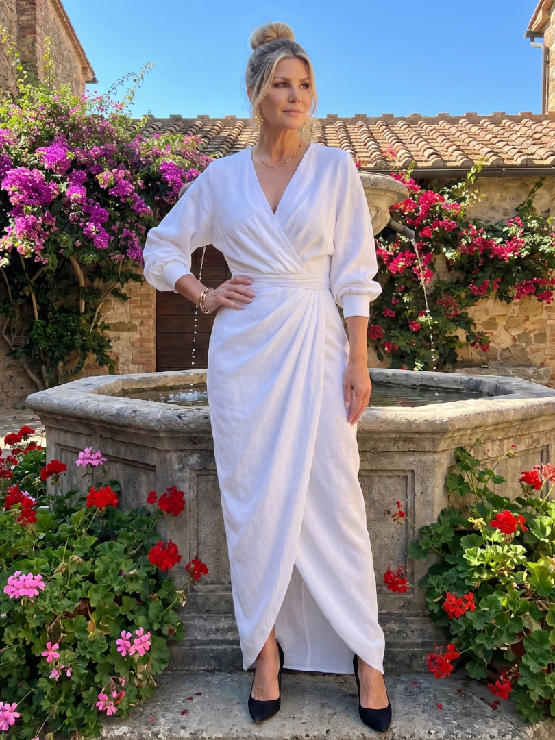 Wrap V-Neck Long Sleeve Ruched Draped Maxi Dress 11