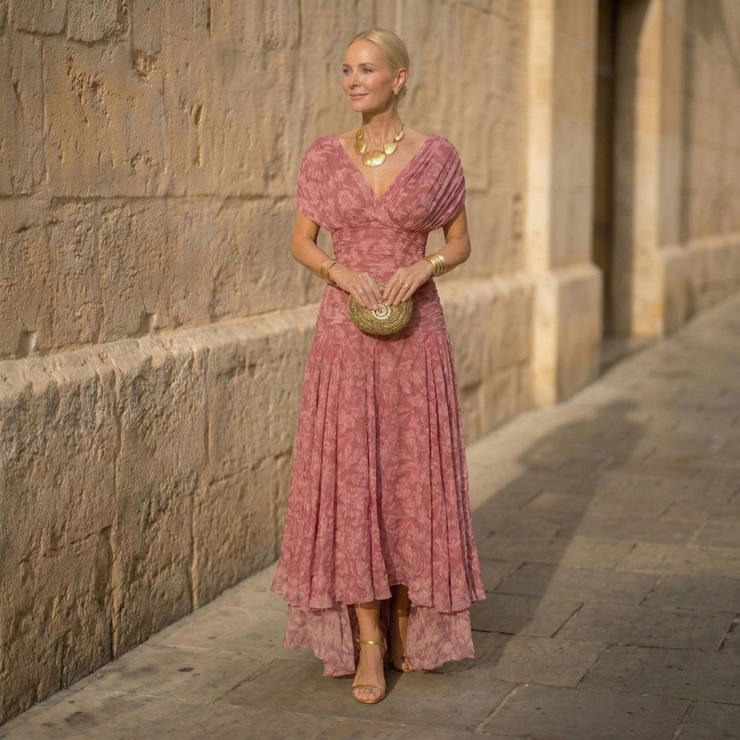 Floral V-Neck Short Sleeve Ruched High Low Maxi Dress