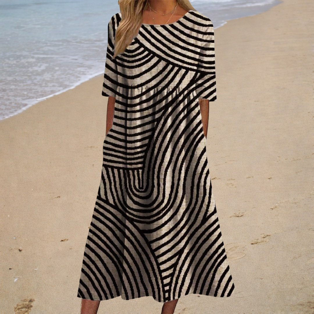 Rose Floral Print Round Neck Half Sleeve Pocket Maxi Dress 4