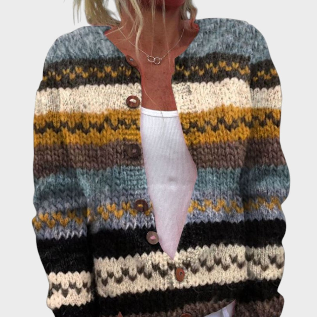 Striped Button Front Knit Cardigan
