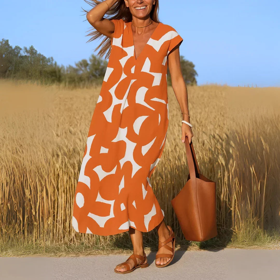 Abstract Print V-Neck Sleeveless Maxi Dress 6