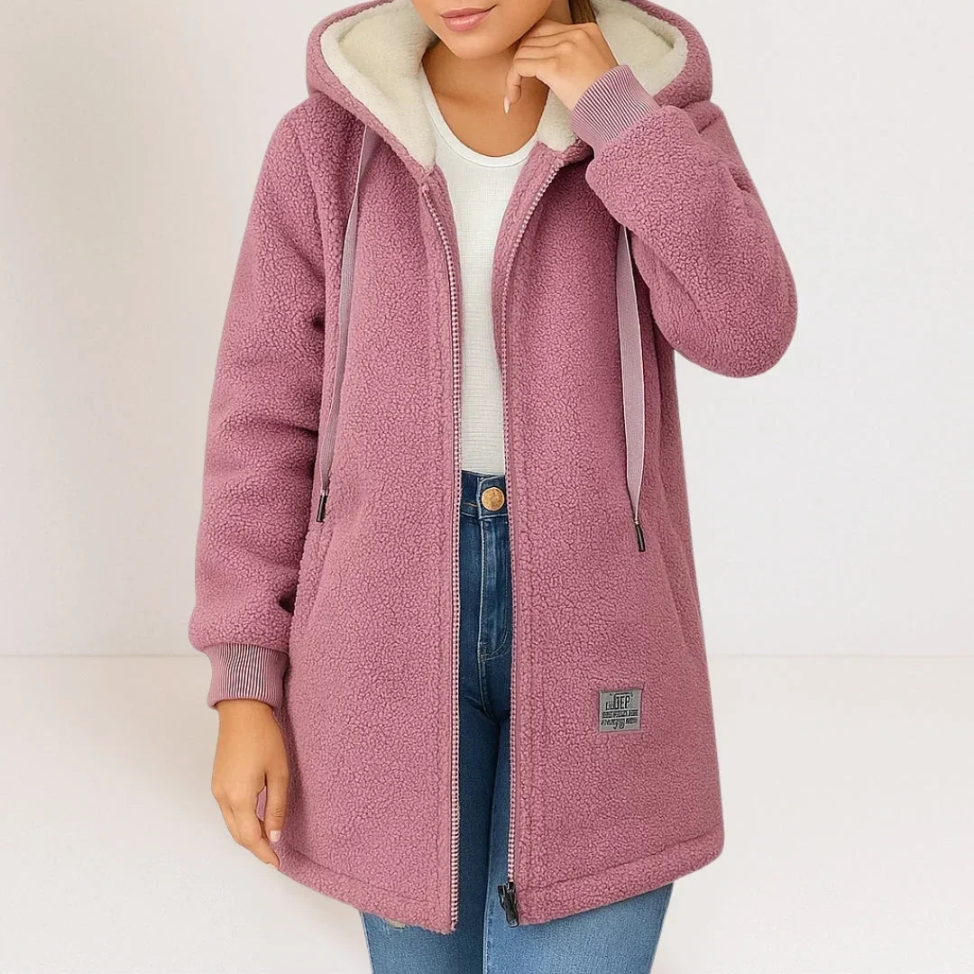 Hooded Zip Front Sherpa Fleece Longline Jacket 3