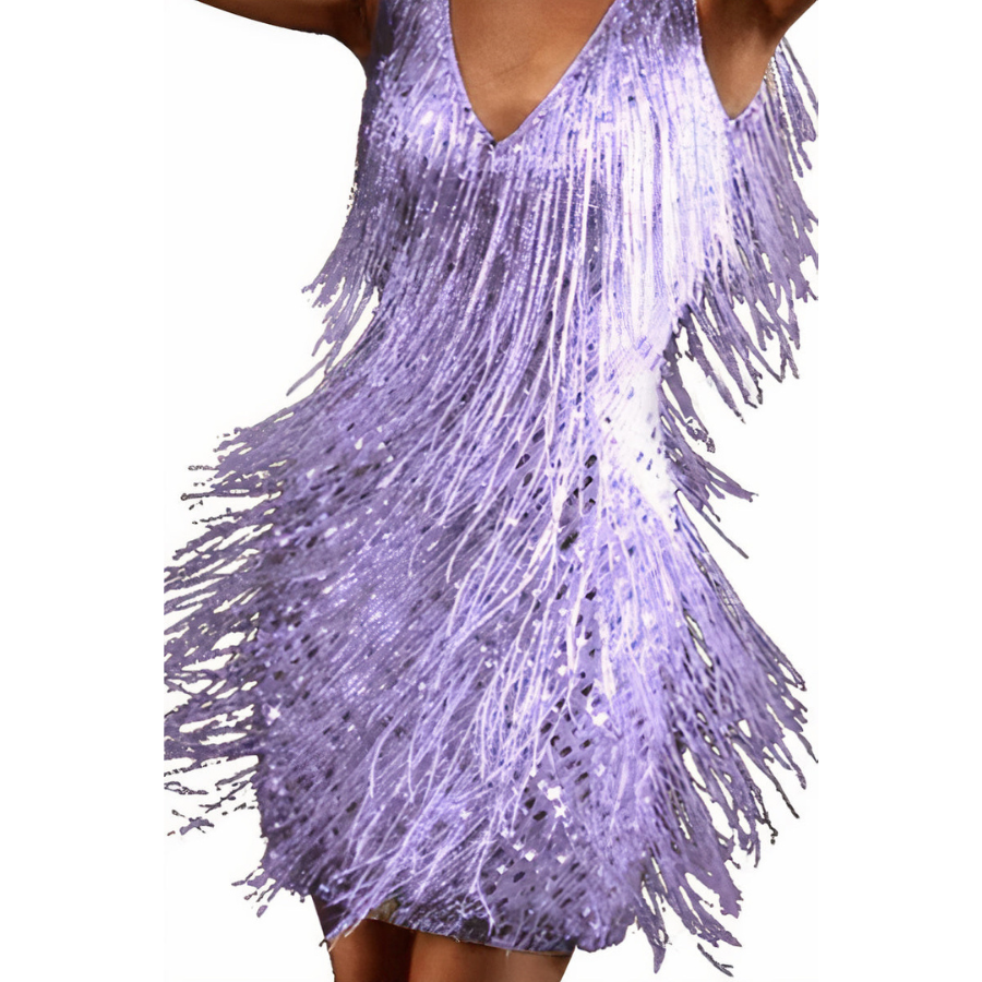 Fringe Sequin V-Neck Sleeveless Mini Party Dress - View 4