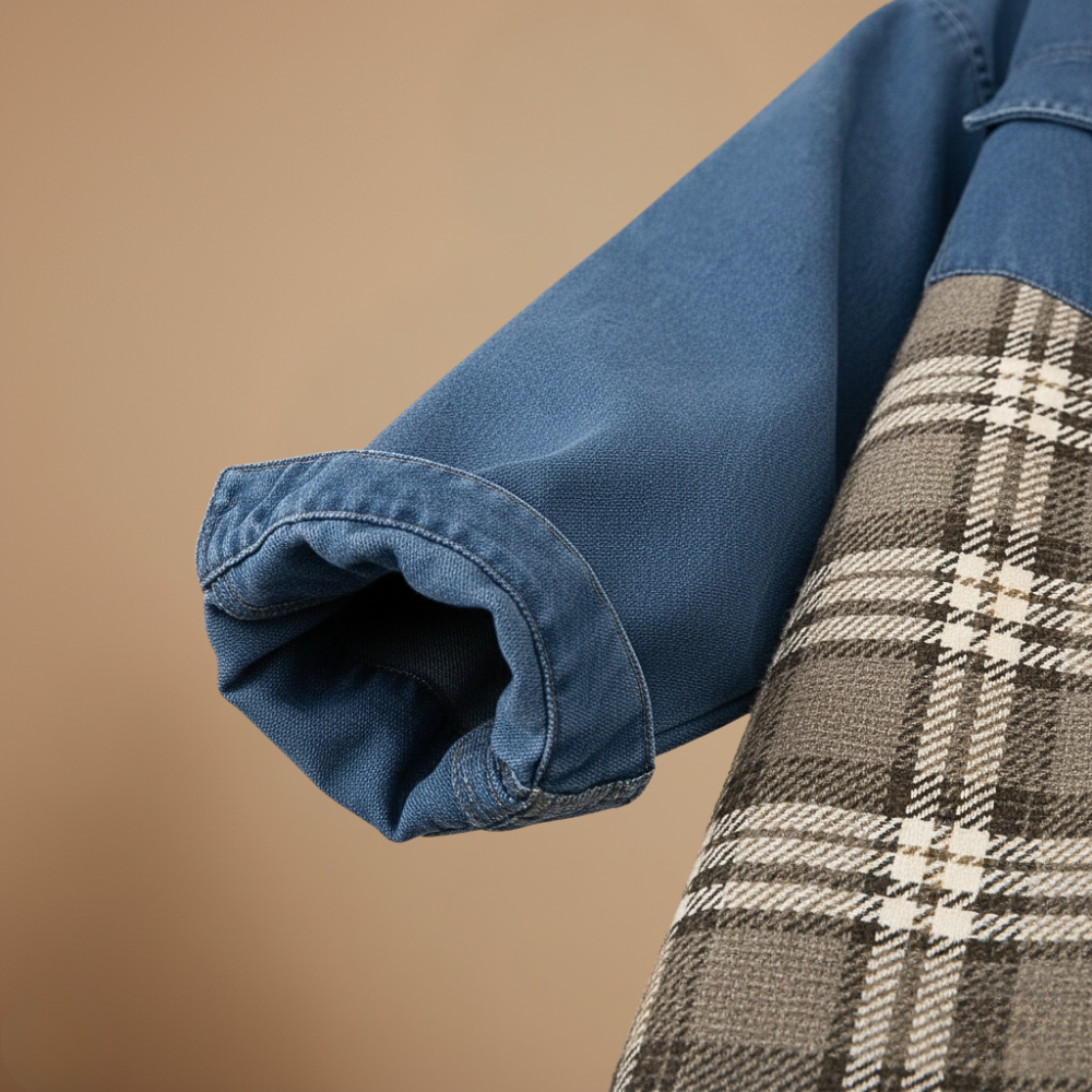Plaid Patchwork Denim Button Front Shacket 6