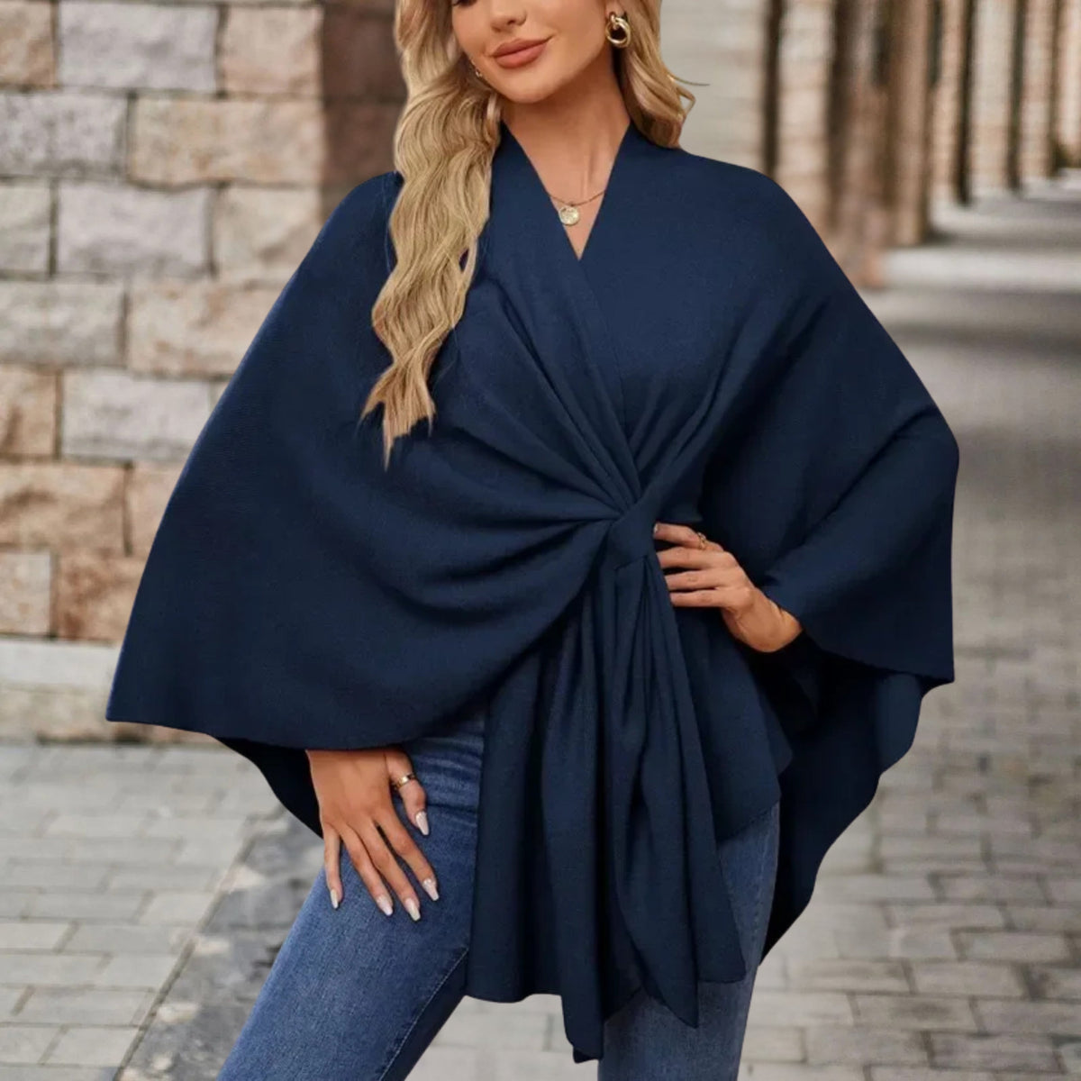 Twist Front Batwing Sleeve Knit Poncho 7