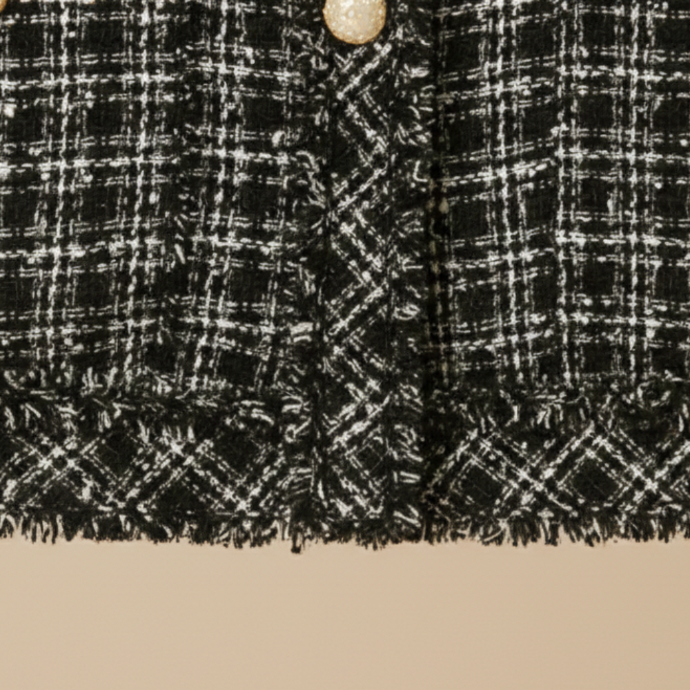 Tweed Check Round Neck Button Front Cropped Jacket 5