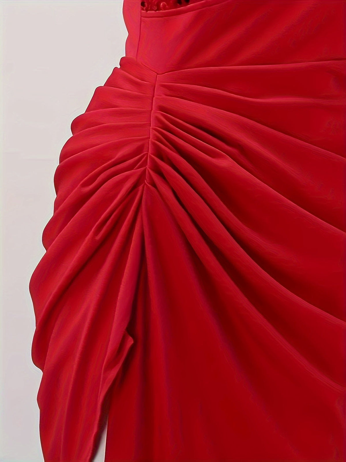 One Shoulder Sequin Panel Ruched Wrap Tulip Hem Cocktail Midi Dress - View 7