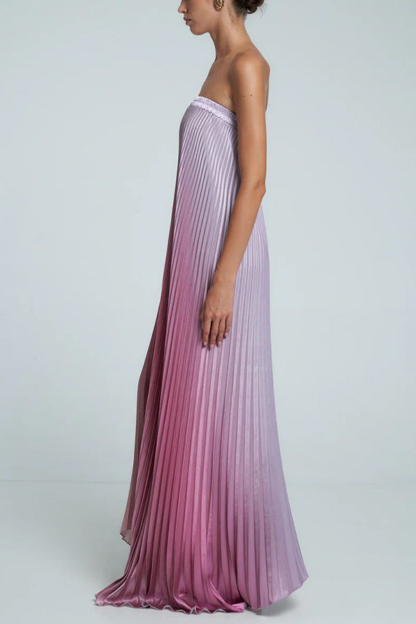 Gorgeous Styling Satin Pleated Elastic Bust Strapless Maxi Dress - View 11