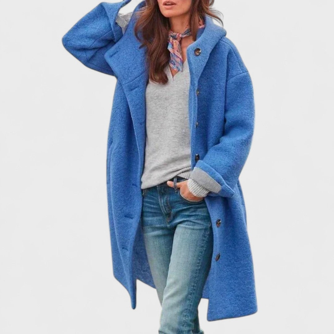 Hooded Button Front Longline Wool Blend Coat 3