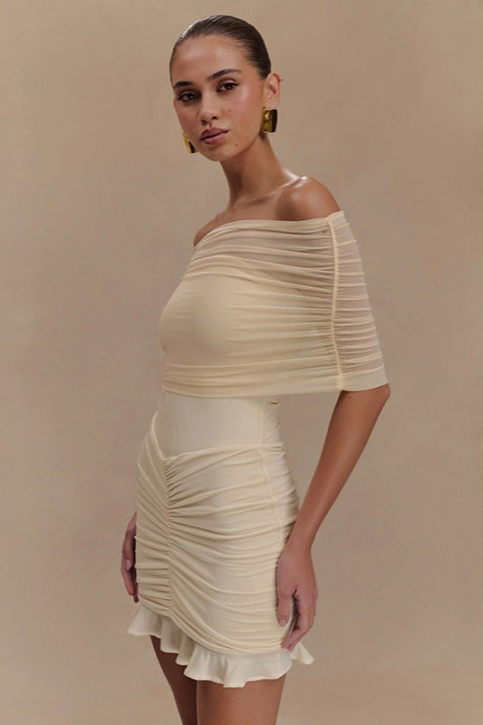 Ruched Ruffle Mesh Mini Dress - View 3