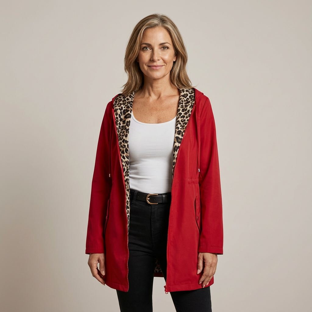 Hooded Zip Front Leopard Lined Longline Coat 7