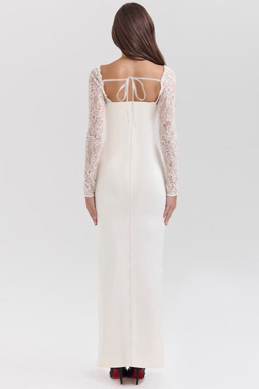Satin Sweetheart Lace Sleeve Corset Mermaid Maxi Dress - View 9