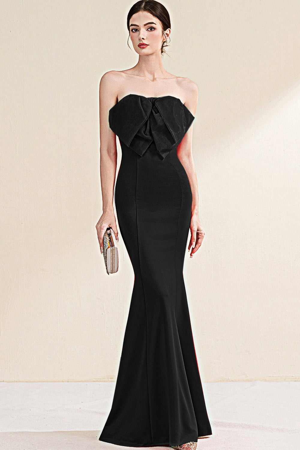 Strapless Organza Bow Bustier Mermaid Gown - View 11