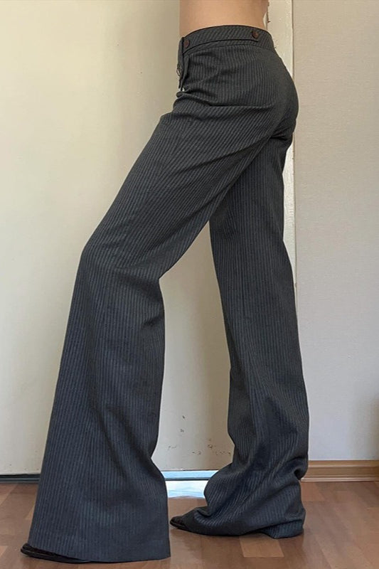 Striped Low Rise Asymmetric Flared Tailored Pants