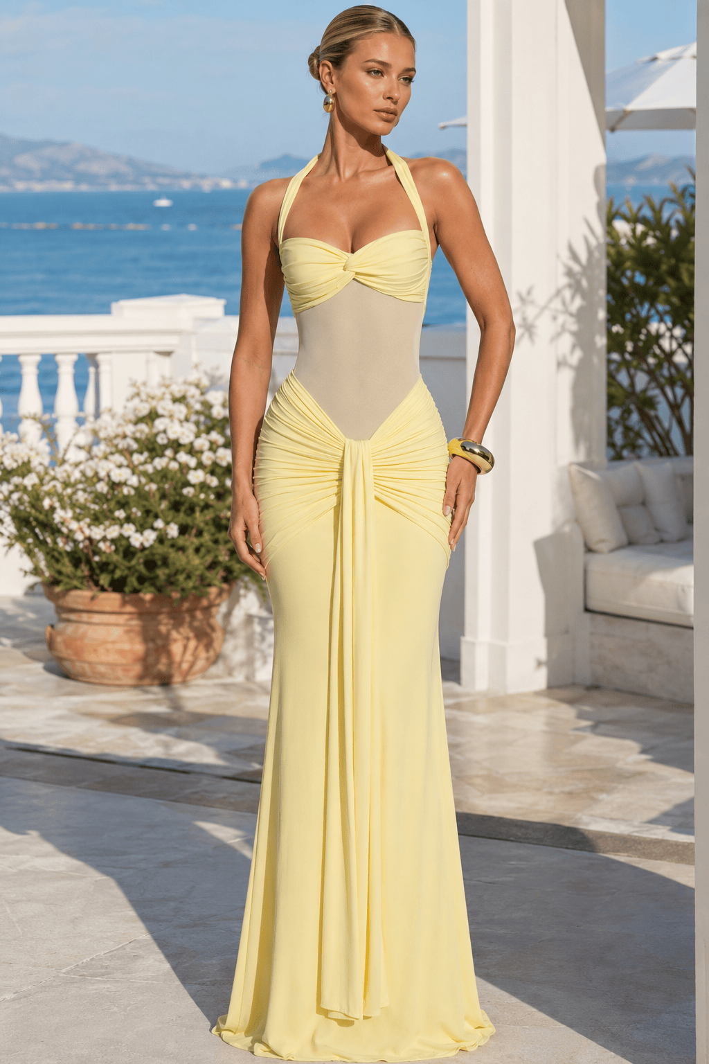 Halter-Neck Ruched Dress