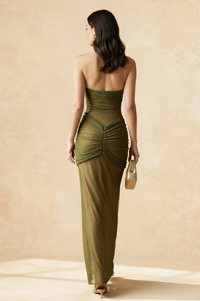 Glitter Strapless Sweetheart Twist Front Mermaid Maxi Gown - View 2
