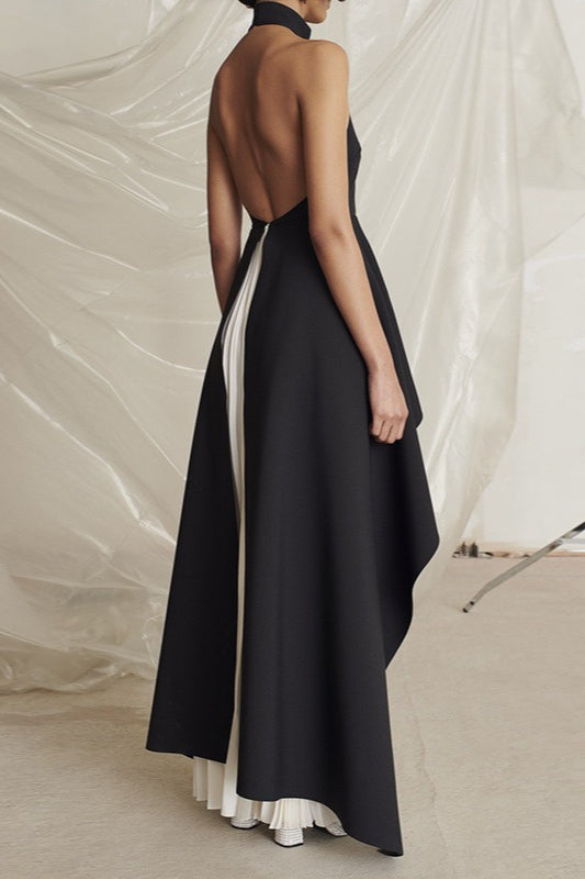 Halter Neck Sleeveless Asymmetric Draped Pleated Maxi Dress - View 2