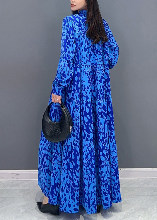 Abstract Print Mandarin Collar Button Front Tiered Maxi Dress - View 5